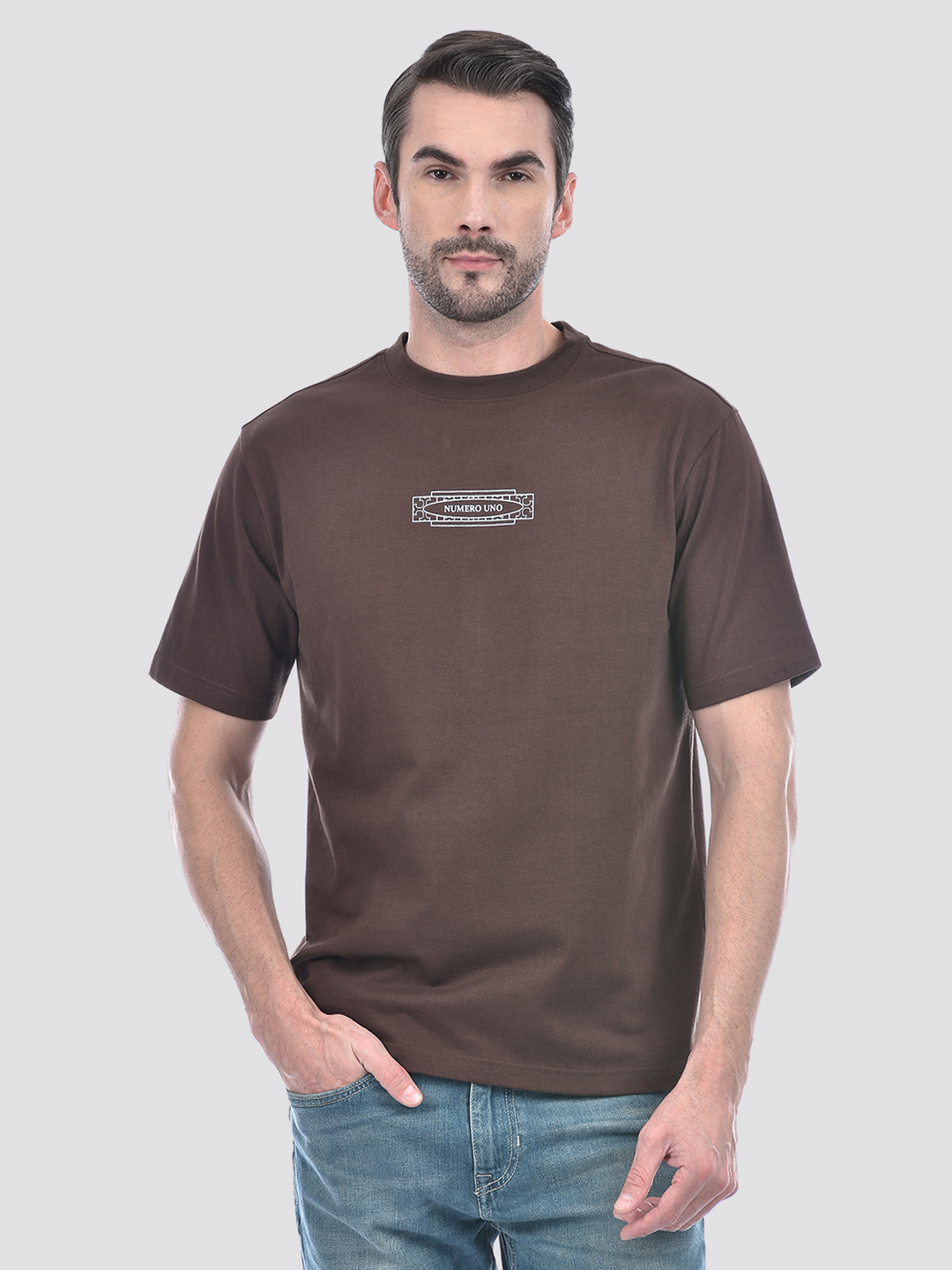 Numero Uno Men Graphic Print Brown T-Shirt